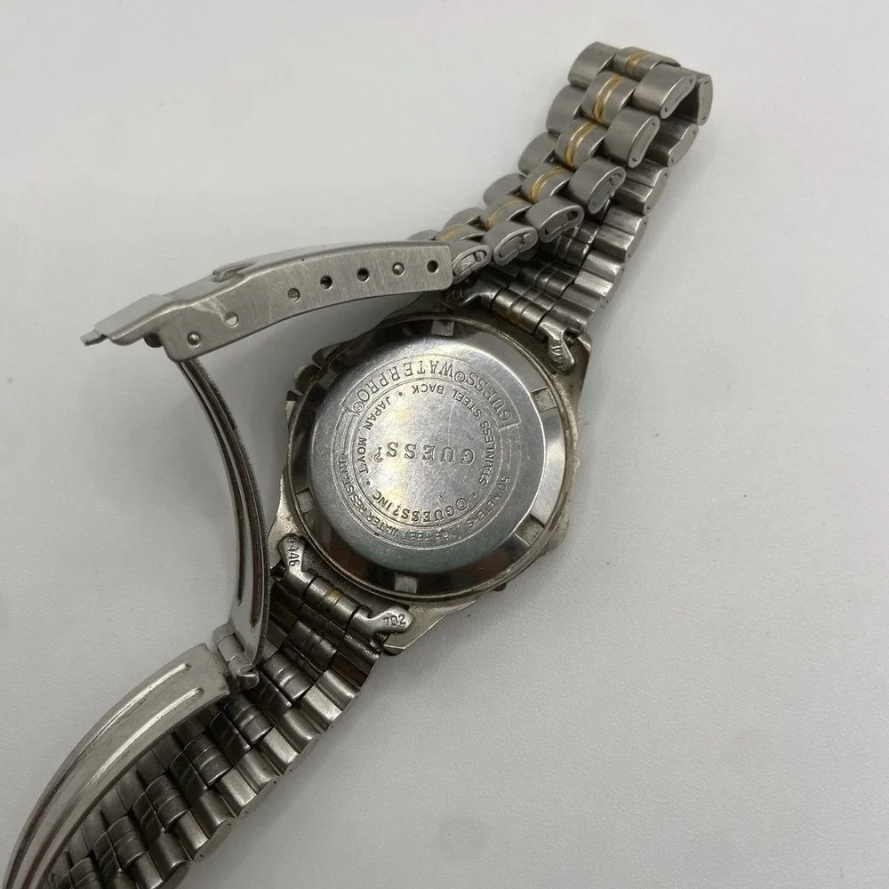 Vintage‎ 1996 Guess Waterpro Watch Women 30mm Silver Gold Tone Date Untested